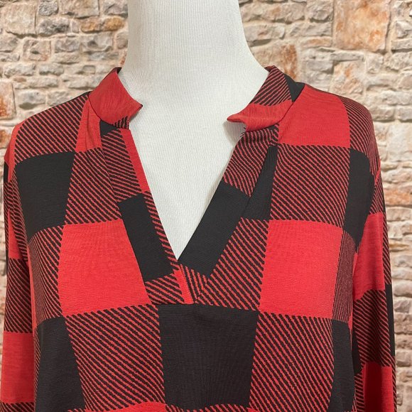 NWT HoneyMe Buffalo Plaid Checkered Red & Black Tunic Small - Picture 12 of 15